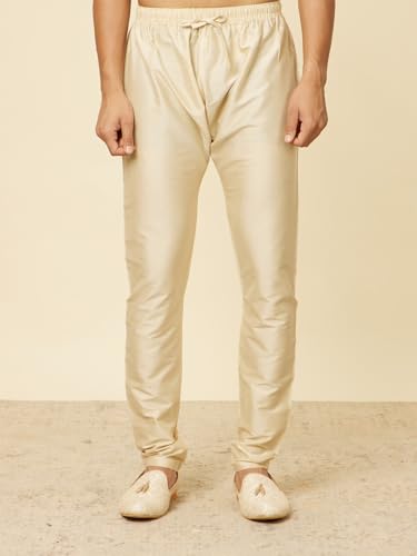 Manyavar Mens Cream Brocade Printed Kurta Pyjama Set