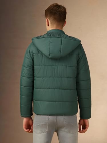 Dennis Lingo Men Teal Solid Regular Fit Full Sleeve Hooded Padded Jacket