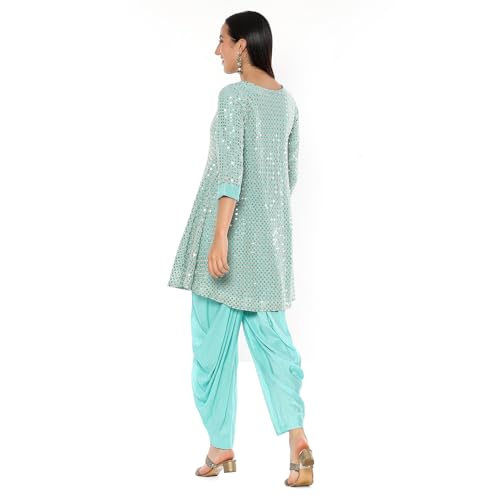 BIBA Women's Viscose Kurta (SKDZRINM10245AW24AQU_Aqua Blue