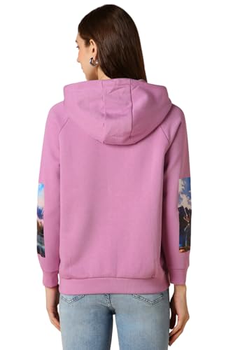 Women Lilac Graphic Print Hooded Neck Sweatshirt
