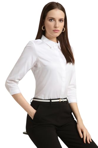 Van Heusen Women's Regular Fit Solid 3/4 Sleeve Cotton Rich Formal Shirt