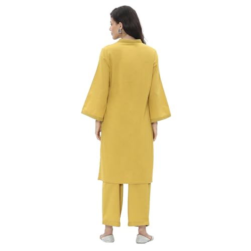 Rangriti Women Yellow Cotton Straight Kurta Set_46