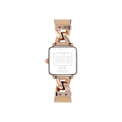 Coach Cass Qtz Basic Slim Blush Square Dial Women's Watch|Ionic Plated Carnation Gold Steel & Blush Calfskin Material|Gold Color Band - 14504357