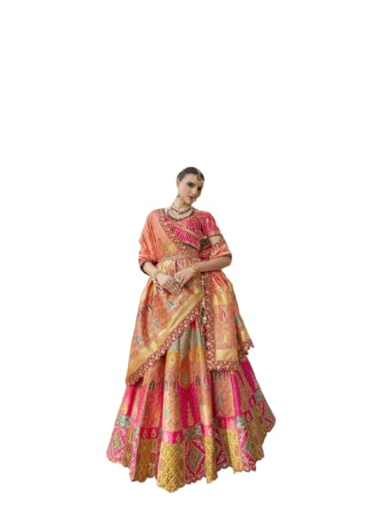 Designer Bridal Lehenga Choli, Pink and Peach Ombre with Gold Embroidery