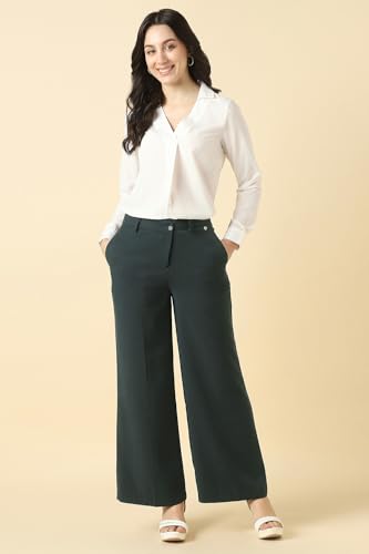 Women Green Solid Casual Trousers