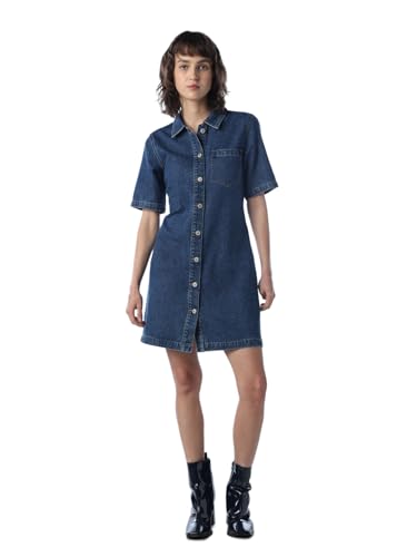ONLY Women Solid Fit and Flare Blue Dress