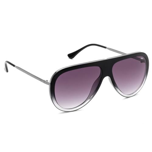 FILA sunglasses| 100% UV protected | Gradient | Full Rim | Pilot | Men | Large | Shiny Gun-Black-Crystal Grey Acetate Frame | Smoke Gradient Lens