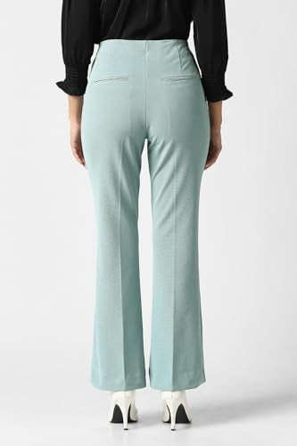 Women Light Blue Textured Formal Trousers