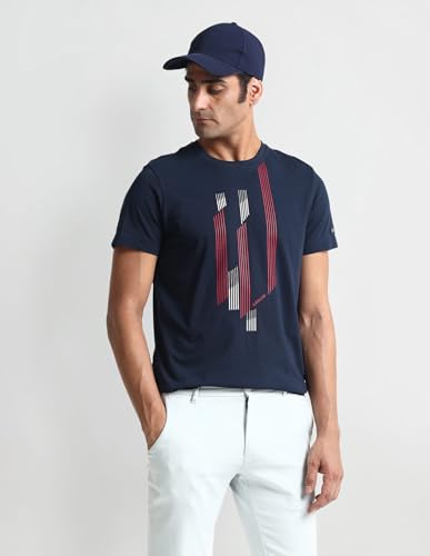 Arrow Sport Men's Regular Fit T-Shirt (ASAEOTS5118_Navy