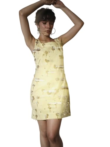 ONLY Women's Embellished Fit and Flare Yellow Dress