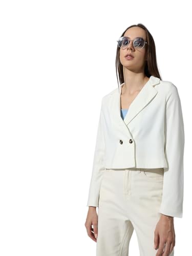 ONLY Women Solid Polyester Crop Length White Blazer