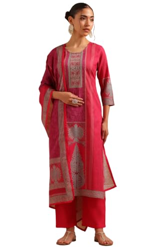 Soch Womens Fuchsia Cotton Digital Printed Ethnic Motifs Salwar Suit
