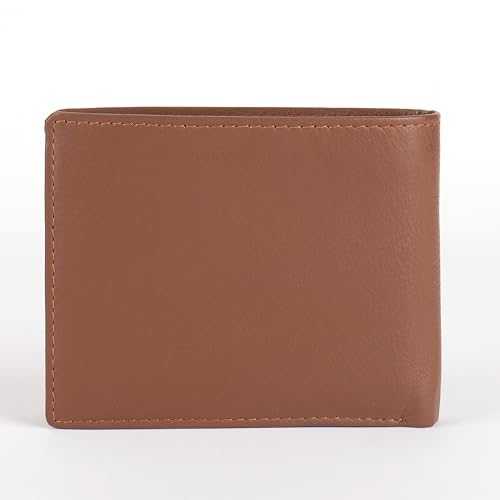 KARA Tan Men's Genuine Leather Wallet – Bifold, 2 Cash Compartments, Coin Pocket, 10+ Card Slots, Hidden & Transparent Flip Sections