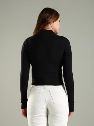 Tommy Hilfiger Slim Fit Cotton Mock Neck Front-Open Sweater Black