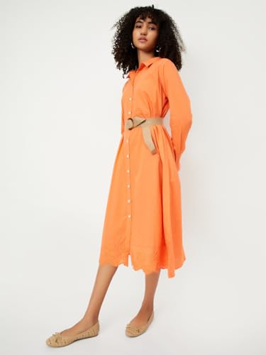Max Women's Cotton A-Line Midi Dress (WB55001_Orange