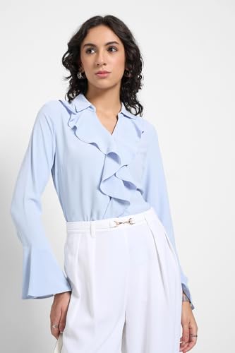 Annabelle by Pantaloons Women's Solid Regular Fit T-Shirt (SS25WWANTWV00056W57A167_Skyway