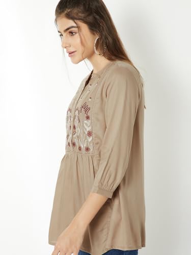 Max Women Embroidered Tunic (Beige_XXL)