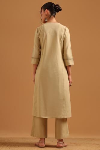 Soch Womens Beige Cotton Flex Floral Thread Work Kurta Set