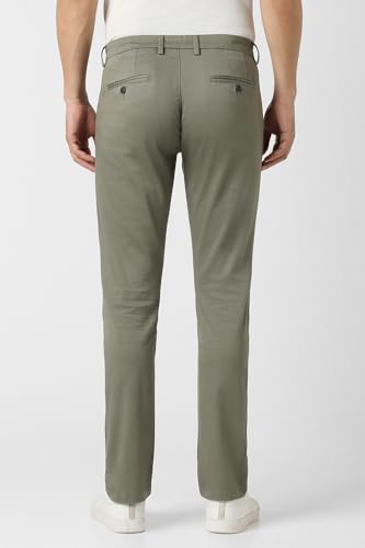 Men Olive Textured Slim Fit Casual Trousers