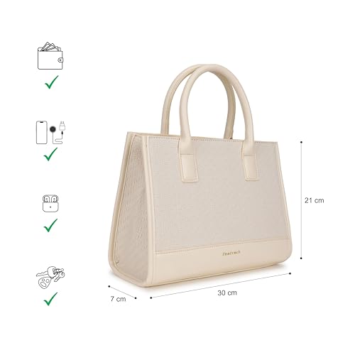 Fastrack Lattice White Satchel Bag | Faux Leather Weave Design | Triple Compartment Satchel with Center Zip Pocket & Organizer Pockets | Dual Carry Handles & Detachable Adjustable Strap