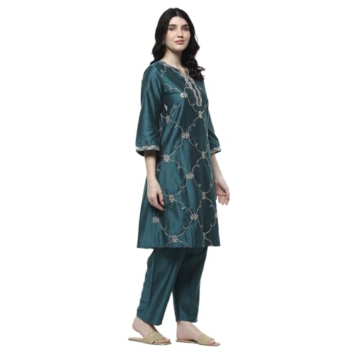 Rangriti Women's Viscose Blend Kurta Set (FSGLM22181SS25TEL_Teal
