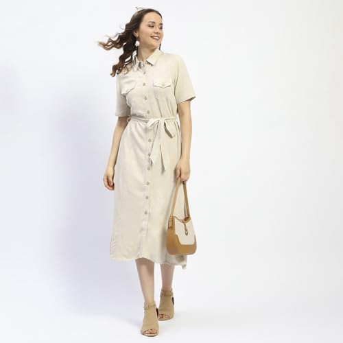 Madame Beige Button Down Viscose Blend Shirt Dress