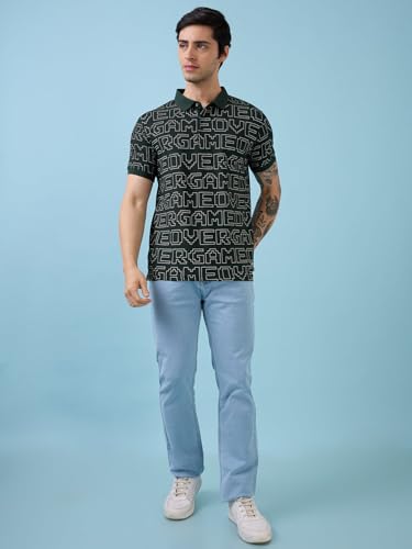 Status Quo Men's Typography Printed Polo Collar Half Sleeves Regular Fit Tshirt | Polo Collar | Pure Cotton | B Green | 3XL Size