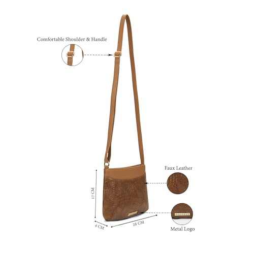 Caprese Pupa Medium Sling Bag for Women with Adjustable Strap & Zipper Closure for Comfortable Wear | Versatile Handbag for Everyday Use, Travel, and Special Occasions (Tan)