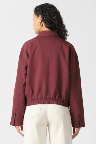 Women Maroon Solid Casual Jacket