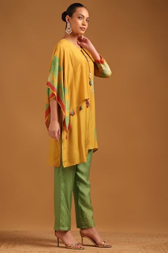 Soch Womens Mustard Muslin Botanical Co-ord Set With Hand Embroidery and Cutdana Details