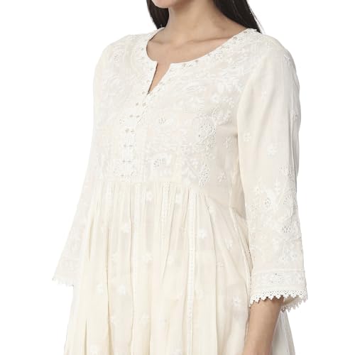 Biba Women's Pure Cotton Kurta Set (SKDNKSI10473SS25OWHT_Off White