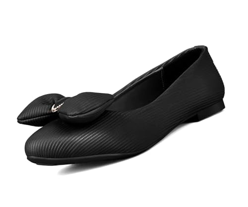 LOUIS STITCH Women’s Black Stylish Bow Ballerina Flats | Premium Closed-Toe Flat Sandals| Comfort Ballerina for Office & Everyday Style| LS-LDCF-010 | UK-3