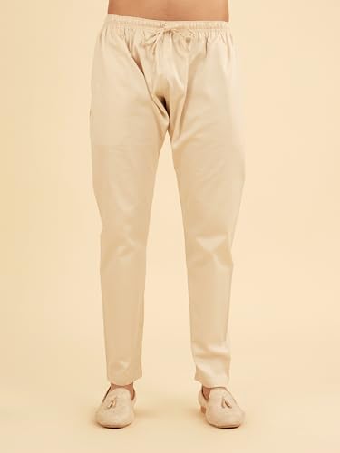 Manyavar Men's Art Silk Sequined Placket Printed Festive Kurta Set (Peach,M)