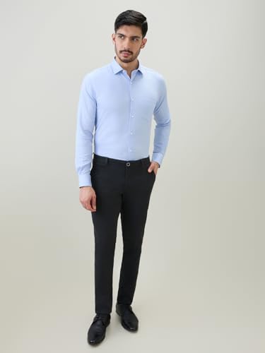 Park Avenue Men Slim Fit Structure Pattern Pure Cotton Semi Cutaway Collar Full Sleeve Formal Shirt Blue