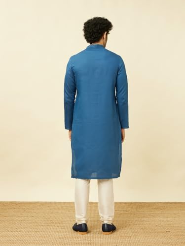 Manyavar Mens Blue Cotton Kurta Pyjama Set