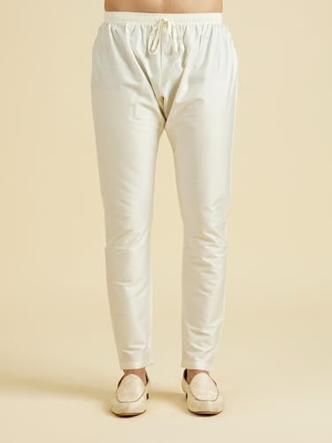 Manyavar Men's Viscose Blend Self Design Kurta Pyjama Set (Warm White,XXL)