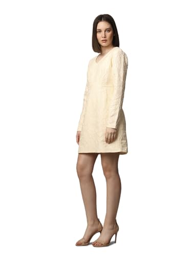 ONLY Women Self Design Party Beige A-line Dress