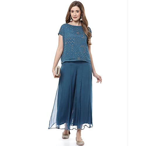Rangriti Women's Ethnic Petrol Blue Ethnic Wear Two Piece Set (Size_M)
