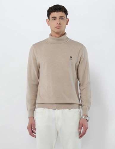 U.S.Polo Association Men's Turtleneck Regular Fit Sweater Beige