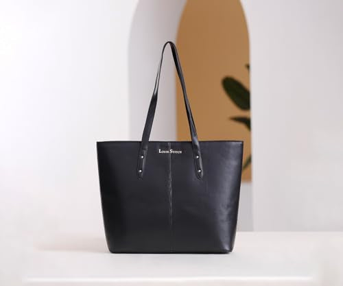 LOUIS STITCH Stylish Black Tote Bag for Women | Ladies Oversized Shopper Tote Handbag with Zipper for Travel, College | LDB-VF1005-TOTJB