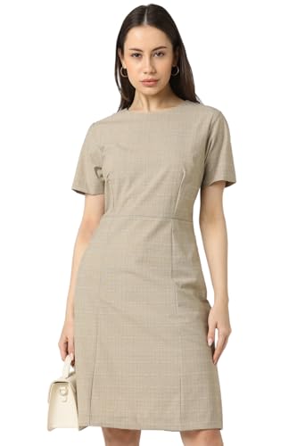 Van Heusen Women's Polyester Blend Modern Knee-Length Dress (VWDRCRGBT93729_Beige