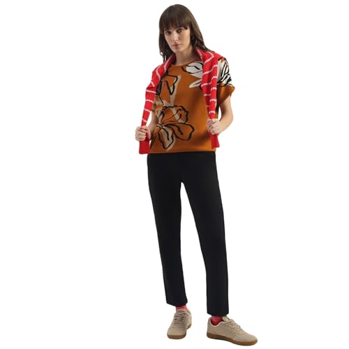 United Colors of Benetton Round Neck Floral Print Sweater (Size: XL)-25A1099W3M54I902 Beige