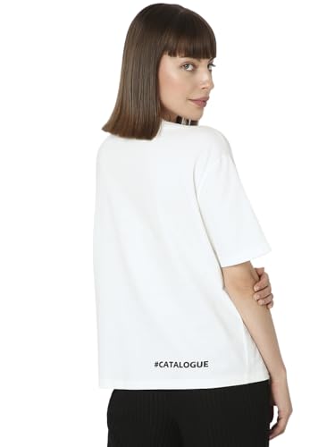 VERO MODA Women Graphic Print Cotton Drop Shoulder White T-Shirt