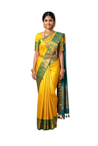SREE KUMARAN Women's Kanchipuram Kubera Silk Pure Pattu Sarees With Blouse 1