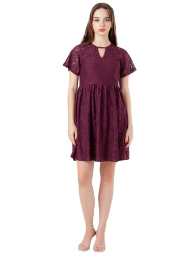 Zink London Women's Wine Laces Regular Short Dress