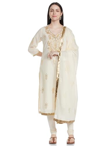 Biba Women Off White Poly Chanderi Fitted Kurta Set_38