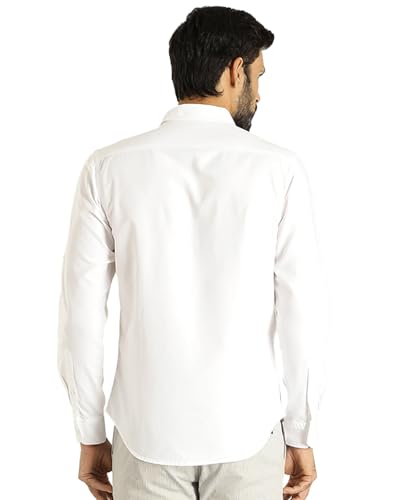 Indian Terrain Men's White Cotton Regular Fit Long Sleeve Casual Shirt