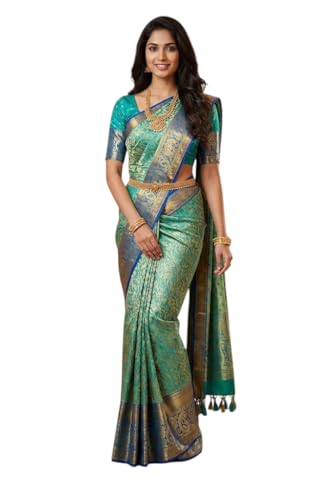 SREE KUMARAN Women's Kanchipuram Silk Pure Pattu Sarees With Blouse (VSK178-7)