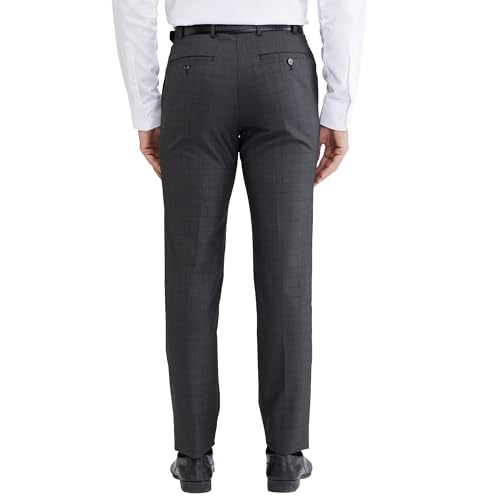 Raymond Men’s Slim Fit Formal Trousers, Poly Viscose Blend, Structure Pattern, Flat Front | Dark Green