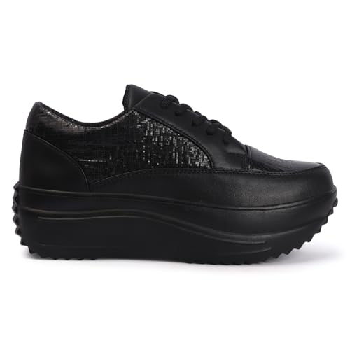 Vendoz Women Sneaker | Cushioned Insole for Comfort | Stylish Glittery Embellished Sneakers | Lightweight & Perfect for Casual Party Wedding Outfit for Girls Black